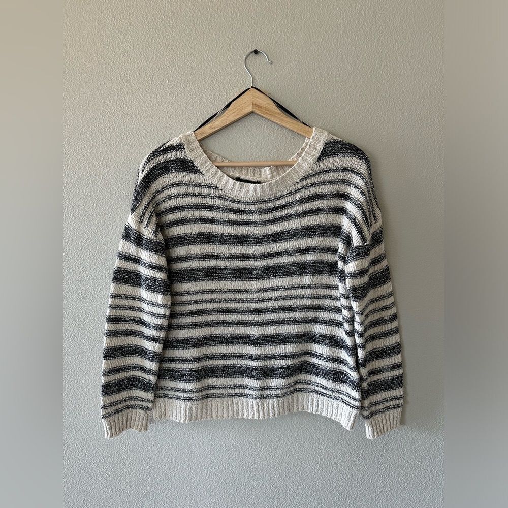 Massimo Dutti 100% Cotton Striped Textured Cottagecore Designer Sweater Size S